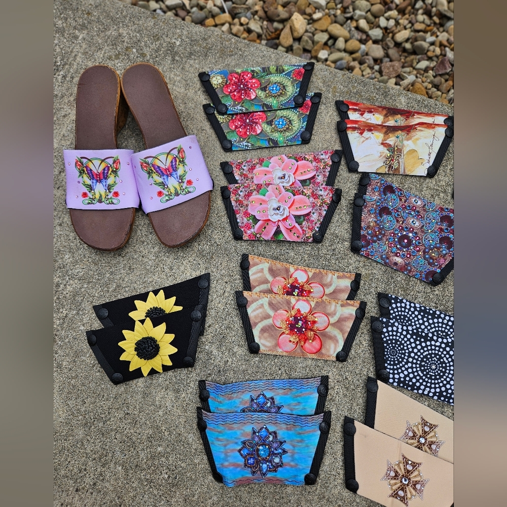 One sole Changeable Color Snap On  Rhinestone Slip In Shoes size 9 11 (2 Pairs)